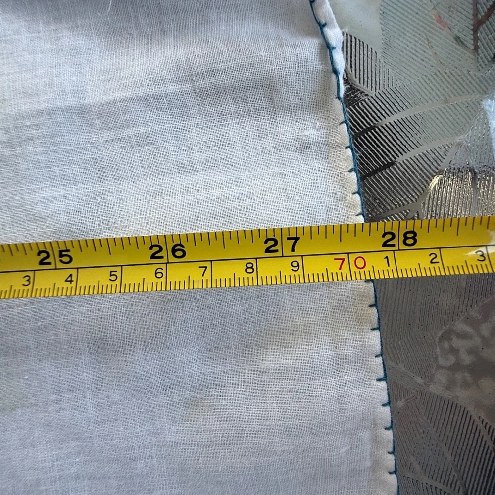 Vintage Hand Embroidered Floral Linen Tablecloth Square White 28x28